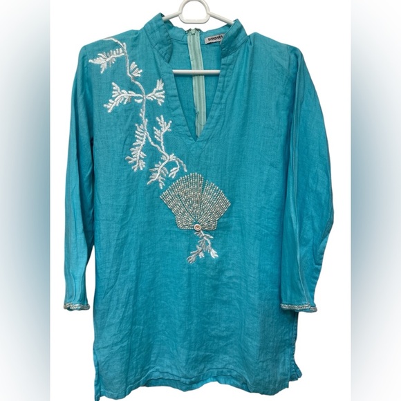 Barbara Gerwit Teal Embroidered  Beaded Tunic/Coverup - Picture 1 of 6